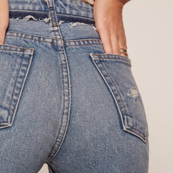 Reformation High Rise Cropped Cigarette Jeans in Medium Blue Savu Wash Size 28 - Picture 3 of 10